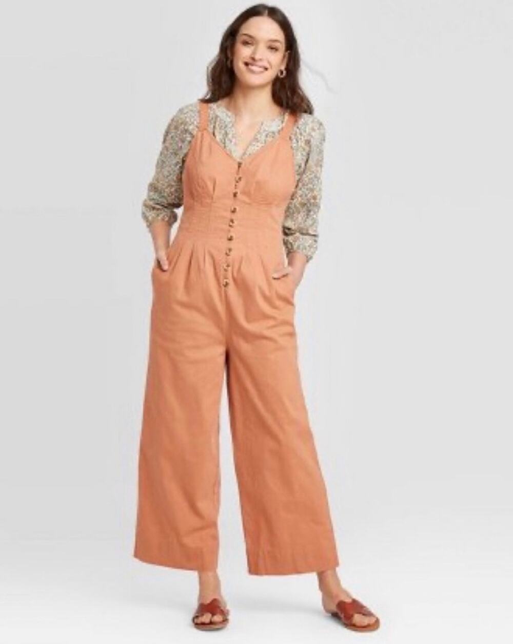 Universal Thread Mid Rise Sleeveless Wide Leg Jumpsuit Size 12 Button Up